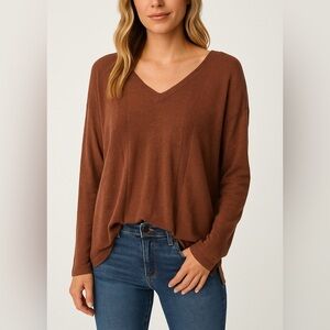 Wrap London Rust 100% Linen V Neck Sweater Sz 14 GUC